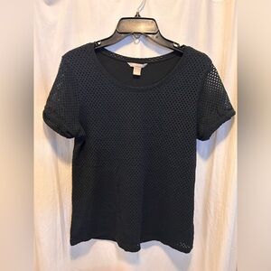 Banana Republic Black Perforated Short Sleeve Top Size Petite L Viscose/Spandex